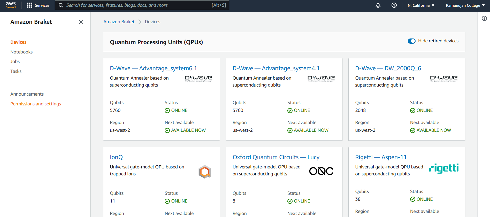 Quantum Computing using Amazon Braket (AWS service)